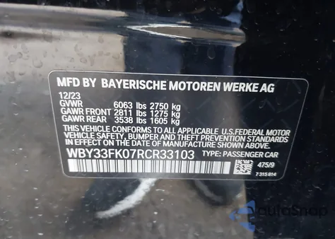 2024 BMW I5 Edrive40 from USA, damaged, VIN WBY33FK07RCR33103